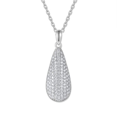9NB-1683 – Zilveren ketting met hanger - druppel – Met zirkonia – Zilverkleurig – 925 zilver – 40+5 cm