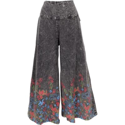 Guru-Shop Stoffen broek - Palazzohose, Boho Hosenrock - schwarz/blau - S-M tot M-L - voor Vrouwen - zwart-blauw