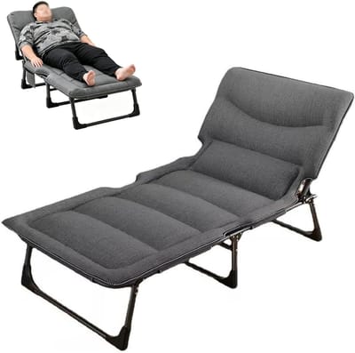 Opvouwbaar Campingbedje - Klapstoel Ligbed - Ontspannen Buiten - In 4 standen verstelbaar - 68x190x30cm - Grijs