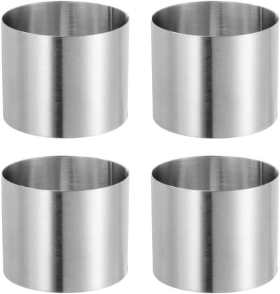 4-stuks Moussevorm - Ronde taartring - Bak- en kookgereedschap - Roestvrij staal - 5x5x5 cm - Kan gebruikt worden voor het maken van taarten, mousses, pasteien en koekjes; geschikt voor thuisgebruik, bakkerijen, patisserieën of restaurants - Zilver
