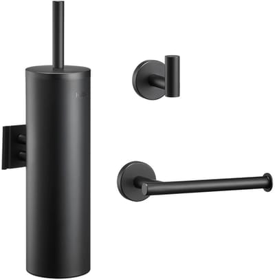 HÜSQ Toiletaccessoireset in mat zwart 3-delig - Toiletborstelhouder - Toiletrolhouder - Handdoekhaak - RVS roestvrij Staal