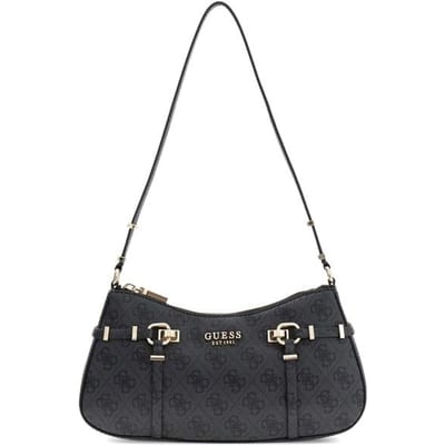 GUESS schoudertas Leona Logo Shoulder Bag Coal Logo donkergrijs