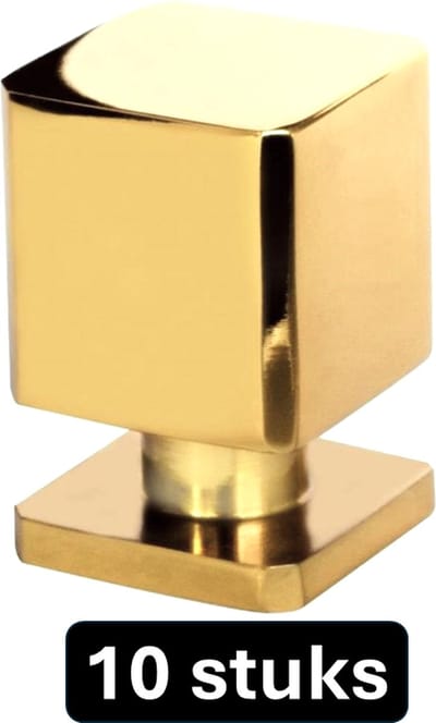 MSQDESIGN - Kastknop Goud vierkant (Metaal) - Kastknoppen Goud - 10 stuks - Deurknopjes Goud voor kast - Deurknop Goud - Deurknopjes Goud - handgreep Goud - meubelknop Goud - Meubelknoppen Goud - deurknoppen Goud - ladeknoppen voor deurtjes