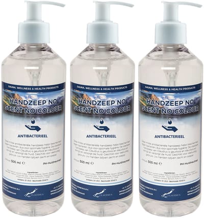 Handzeep No Scent No Colour 500 ml - set van 3 stuks - met gratis pomp - Voordeelverpakking