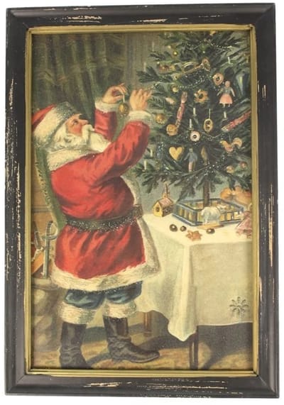 Lijstje hout zwart Kerstman versiert kerstboom, 34x23,5cm