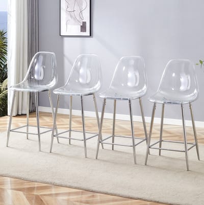 MIVRAY Barkruk - Transparante Barstoel Met Rugleuning - Set Van 4 - Voor Keuken, Bar En Eetkamer - Kunststof En Metaal - Transparant Zilver