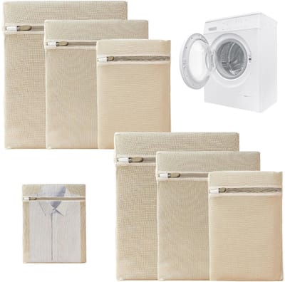 SnelShoppen - Set van 6 Premium Katoenen Waszakken met Rits Zonder Microplastic, Wasnet, Waszak voor Wasmachine, Reisorganisator voor Vuilwas, Eco-vri