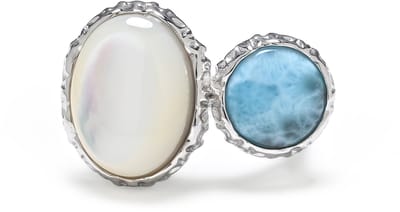 Cavill - 925 Sterling Zilver Ring - Gerhodineerd - Ovale Blauwe Larimar 2 68 ct - Parelmoer 15 5x11 5 mm - Elegant Dames Sieraad