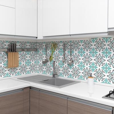 Zelfklevende tegelmuurstickers voor keuken en badkamer - 9 cementtegelstickers, Azulejos Renata - 9 stickers, 10x10cm