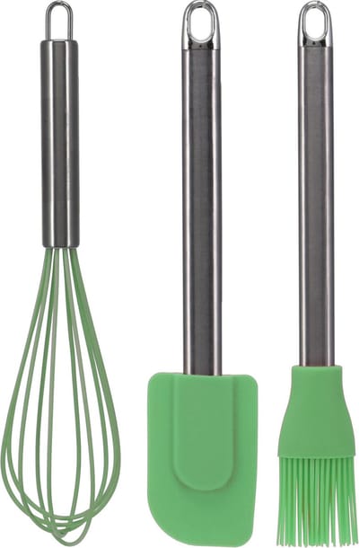 La Cucina Keukengerei set - 3 stuks - garde/pannenlikker/bakkwast - groen - RVS/siliconen - 26 cm