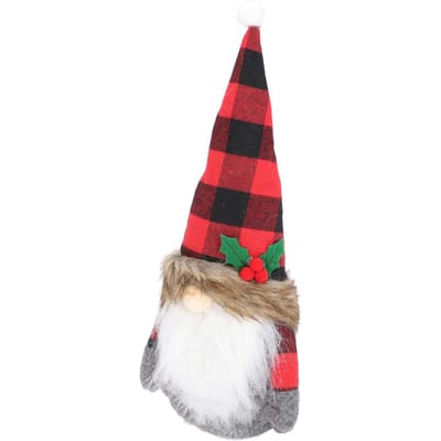 Kerstman Pop Ornament Rood Zwart Ruitjes Hoed Gezichtloos Stoffen Beeldje Vakantiedecoratie voor TV-kast