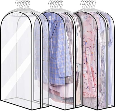 SnelShoppen - Garment Bags Set van 3 Waterdichte Transparante Beschermhoezen voor Kleding met Rits voor Mannen en Vrouwen, Perfect voor Kostuums, Jurk
