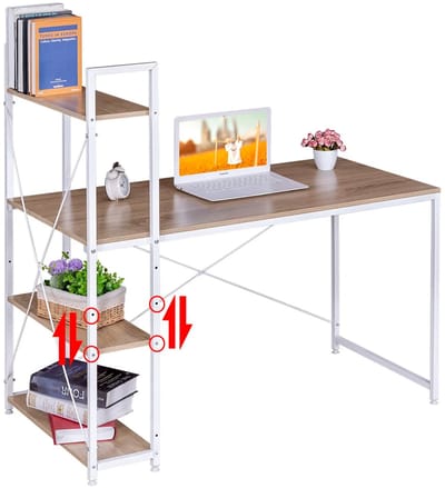 Bureau - Hoekbureau - Computertafel - Office Bureau - met 4 Planken – Compact Werkstation –Voor Gaming - Studeren - Kantoor – Laptop of PC Tafel – E1 Hout & Metaal – 120x64x120 cm - Licht Eiken en Wit