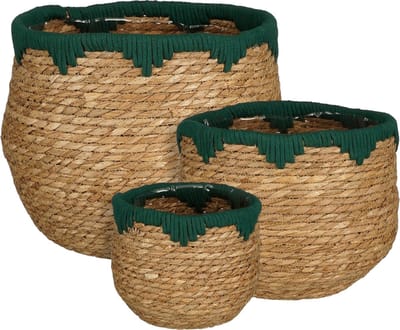 Mica Decorations Jorck Plantenmand - Set van 3 - H24 x Ø26 cm - Zeegras - Groen, Bruin
