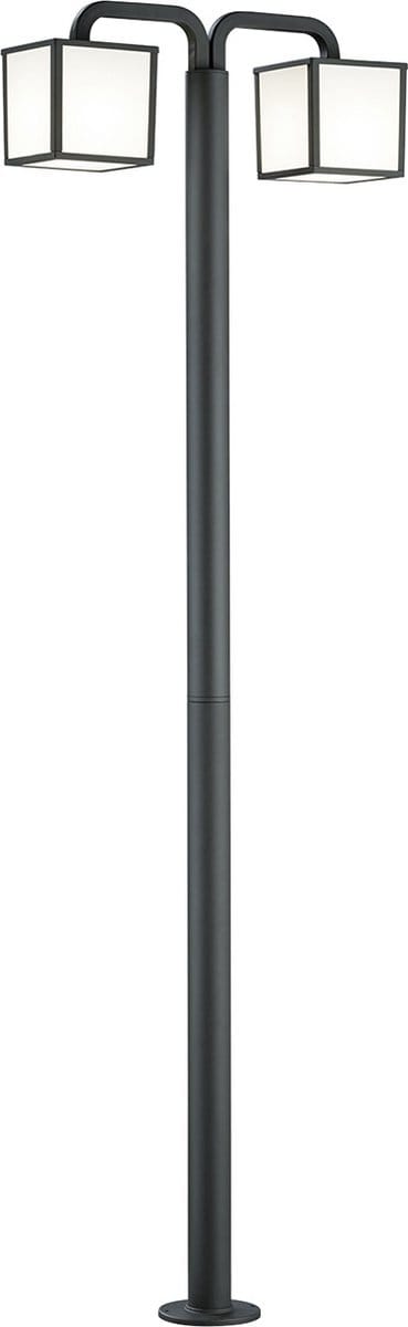 LED Tuinverlichting - Staand Buitenlamp - Torna Cubirino - 10W - E27 Fitting - Warm Wit 3000K - 2-lichts - Waterdicht IP54 - Mat Antraciet - Aluminium