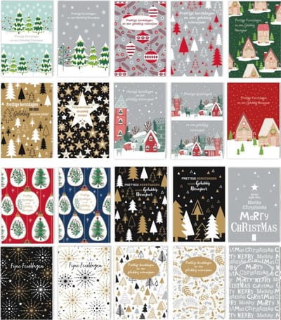 Cadebo Kerstkaarten 100 stuks - 14,5x9,5cm - 20 x 5 dubbele luxe Kerst- en Nieuwjaarskaarten met enveloppen