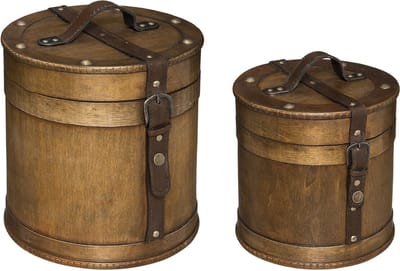 Decoratieve Houten Vintage Hoedendoos/opberger/woondecoratie - set van 2 - Maat M en S
