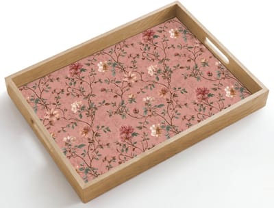 Dienblad hout 50x35 cm - Schootdienblad - Botanisch - Bloemen - Roze - Borrelplank rechthoek - Plateau dienbladen
