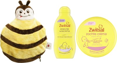 Zwitsal Cadeauset Baby & Cherry Belly Warmteknuffel Bijtje - Zwitsal Zachte Creme Pot - Zwitsal Wascreme - Cherry Belly Baby Warmteknuffel