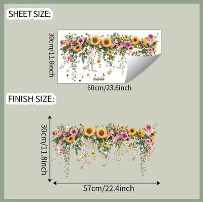 Self-Adhesive Wall Sticker – Painted Sunflower Flowers and Leaves – Home Wall Decor