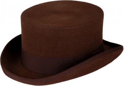 KIMU® Luxe Hoge Hoed Bruin - Laag Model - Maat 57 - 100% Wol - Dames Heren Vrouw Man - Tophat Wolvilt Hoedje Detective Cowboy Blinders Themafeest Festival
