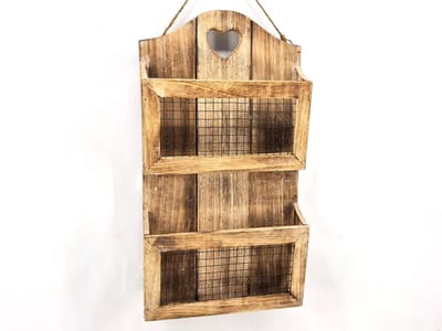 Woodart Houten Kranten- en Postbak Hangend met Raster – 56x30x8 cm – Natural – Wand Organizer – Brievenhouder – Tijdschriftenrek