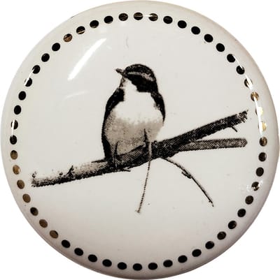 Clayre & Eef Deurknop Ø 4 cm Wit Grijs Keramiek Vogel