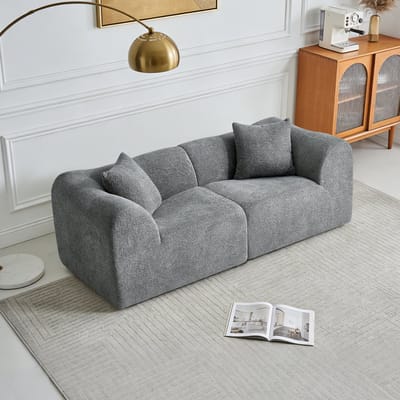 Wishdor - 2-Zits Bank - Ruimtebesparend En Met Kussens - Minimalistisch Ontwerp - Voor Woonkamer Of Kantoor - Fluwelen Bekleding - Grijs - 193 X 87 X 67 Cm