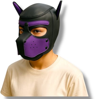 Hondenmasker Unisex – Zwart & Paars – Cosplay Accessoire – Verstelbaar – Inclusief Oren – Volwassenen Formaat