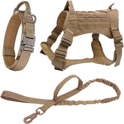 Grote Hondenhalsband Militair Hondentuig en Lijn Set Huisdier Trainingsvest Tactisch Duitse Herder K9 Tuigen Voor Alle Maten Honden M brown