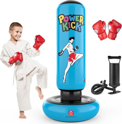 Opblaasbare Bokszak voor Kinderen met Bokshandschoenen - 166 cm - Ideaal voor Karate, Taekwondo en MMA - Cadeau voor Jongens en Meisjes van 6-12 Jaar