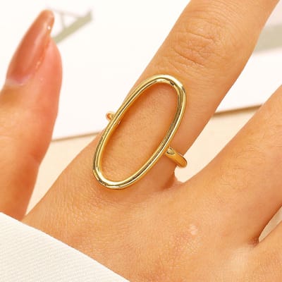 Eenvoudige Persoonlijkheid Uitgesneden Geometrie Roestvrij Staal Ring Ovalen Barok Open Ring Voor Vrouwen Vinger Sieraden Accessoire Cadeaus resizable beige