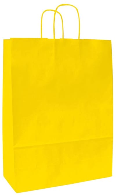Papieren draagtas Geel - 23x10x32 cm - Gedraaide greep - 50 stuks