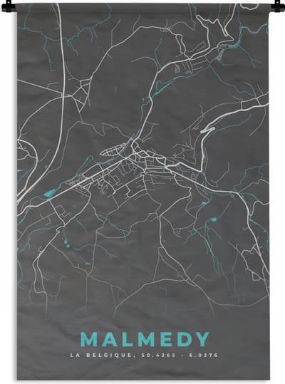 Wandkleed - Wanddoek - Kaart – Plattegrond – Stadskaart – Malmedy – België - Grijs - 120x180 cm - Wandtapijt