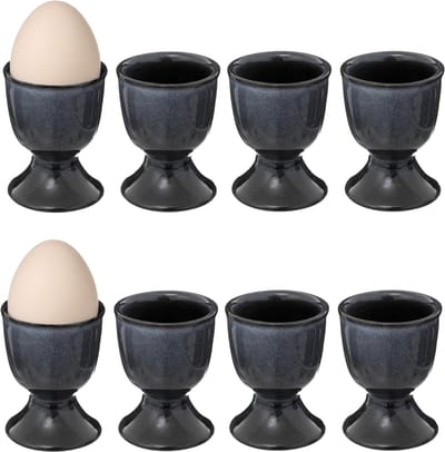 Secret de Gourmet Eierdopjes Blue Stone - set van 8x - donkerblauw - keramiek - 5 x 7 cm - voor ontbijt/brunch/pasen