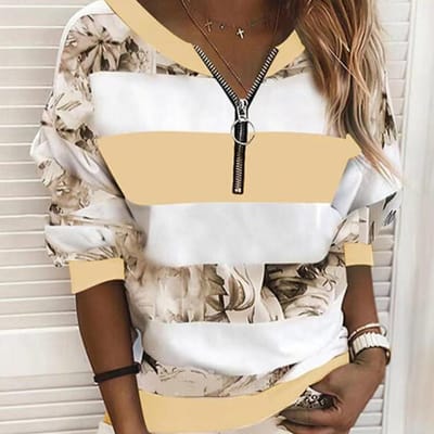 V-hals Lange Mouwen Pullover Dames Gedrukt Gestreept Lente Herfst T-shirt Dagelijks Casual Losse Top Kleding M geel