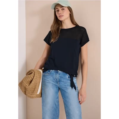 Shirt met boothals en mesh inzet