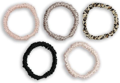 Lajetti - 100% Zijden Haarelastiek Set 5 Kleuren - Silk Skinny Zijde Scrunchie Moerbei