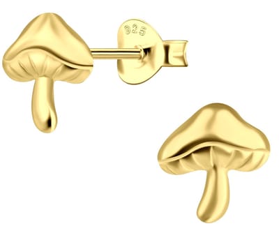 Joy|S - Zilveren paddenstoel oorbellen - 8 mm - goldplated - oorknoppen