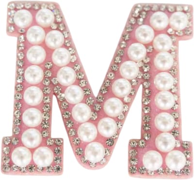 Strass Applicatie Alfabet Letter - 4,5 CM hoog - A t/m Z - Letter M - Roze met witte parels en stenen - Niet strijkbaar