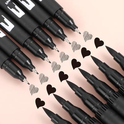 12 Pack Zwarte Tekenpennen - Viltpunt - Borstelpen - Fineliner Inktpennen - Dubbele Punt - Watervaste Kalligrafie Marker voor Kunsttekeningen en Anime Beginners