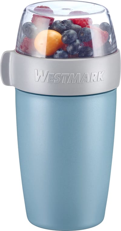 Westmark mueslibeker/lunchpot, met 2 lekvrije compartimenten: 200 ml + 500 ml, kunststof, natuurlijk BPA-vrij, blauw/grijs/helder, 5285226B