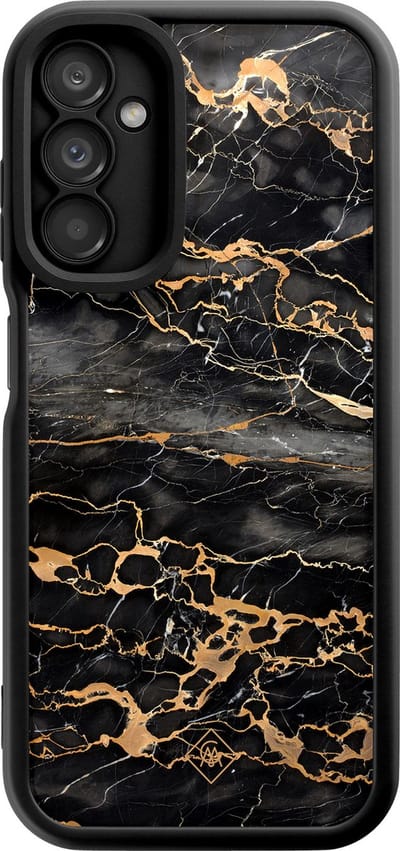 Casimoda® hoesje - Geschikt voor Samsung Galaxy A14 5G - Marmer Grijs Brons - Zwart TPU Backcover - Marmer - Goudkleurig