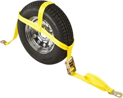 Wielspanband - Autotransport Strap - Voertuig Vervoeren - Sterke Ratel - 33-41cm Wiel - Geel
