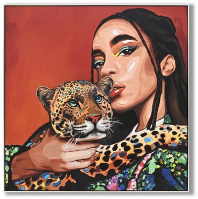 Schilderij vrouw panter 100x100cm