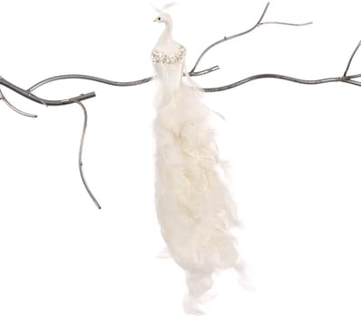 Goodwill Kerst Pauw op klip Echte Veertjes-Strass Steentjes Wit-Crème Lengte 41 cm