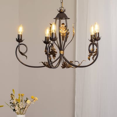 ONLI Kroonluchter Gretel, 5-lamps, bronskleurig, metaal, E14