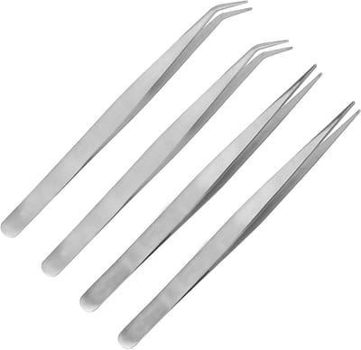 Pincet Set - Precisie Tweezer - Hobby Werk - Recht en Gebogen - 4 Stuks - Grijs