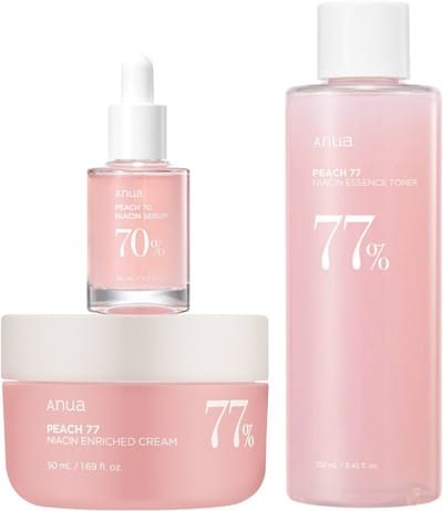 Anua Facial Care Combi met PEACH 77% Cream 50ml, PEACH 77% Conditioning Milk 150ml And PEACH 70% Serum 30ml