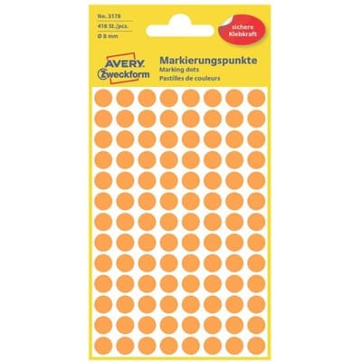 Etiket avery zweckform 3178 rond 8mm oranje 416 Etiketten